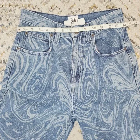 Urban Outfitters BDG Blue Laser Swirl Print Bow Jean Boyfriend Wide Leg SZ 27x32 - Picture 12 of 15